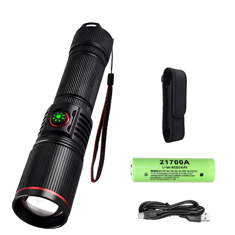 Ultra Bright LED Aluminum Alloy Flashlight USB Rechargeable Telescopic Zoom Torch Outdoor Stepless Dimming Camping Flashlights Oasis Select Set C ZOOM