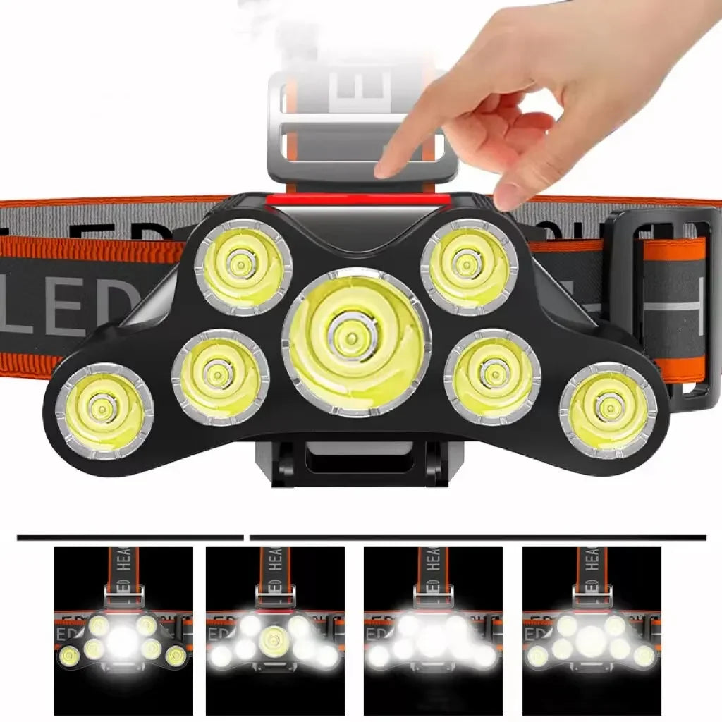 7LED Headlamp Rechargeable Waterproof Adjustable 4Modes Lightweight for Outdoor Camping Running Hiking Working Oasis Select