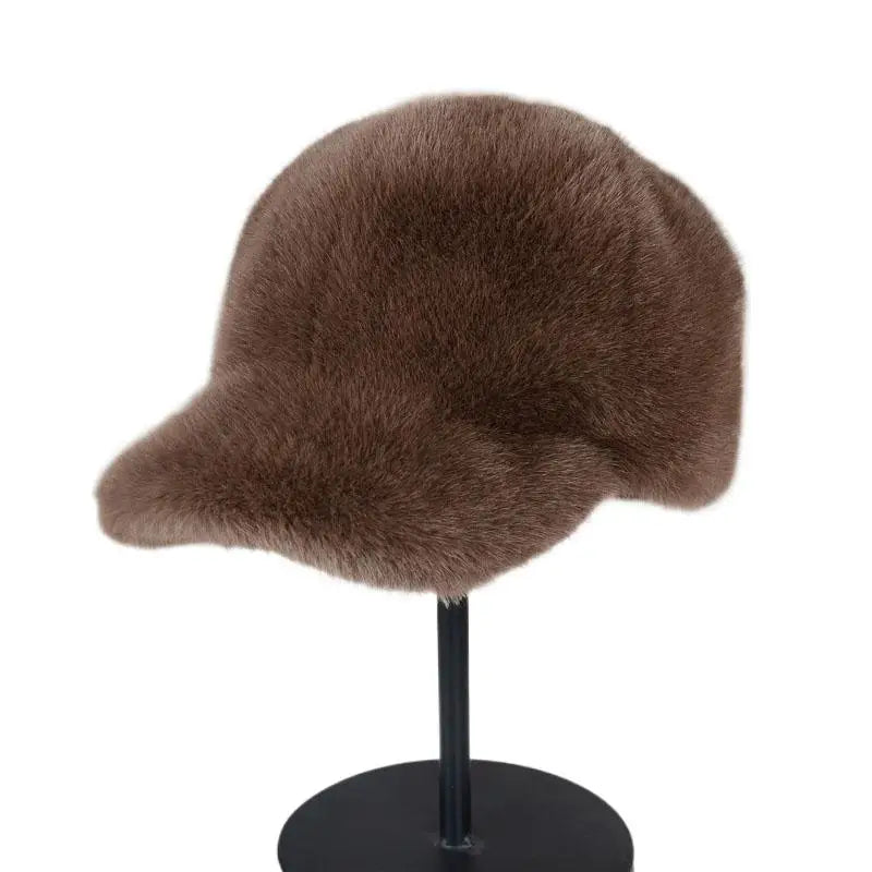 Women's Winter Plush Faux Fur Baseball Cap | Warm Duckbill Hat