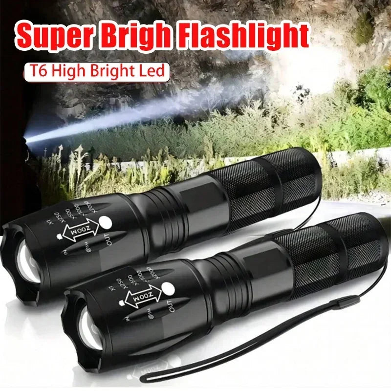 High Power T6 LED Flashlights Camping Torch 5 Light Modes Zoom Light Aluminum Alloys Waterproof Material External 18650 Battery Oasis Select