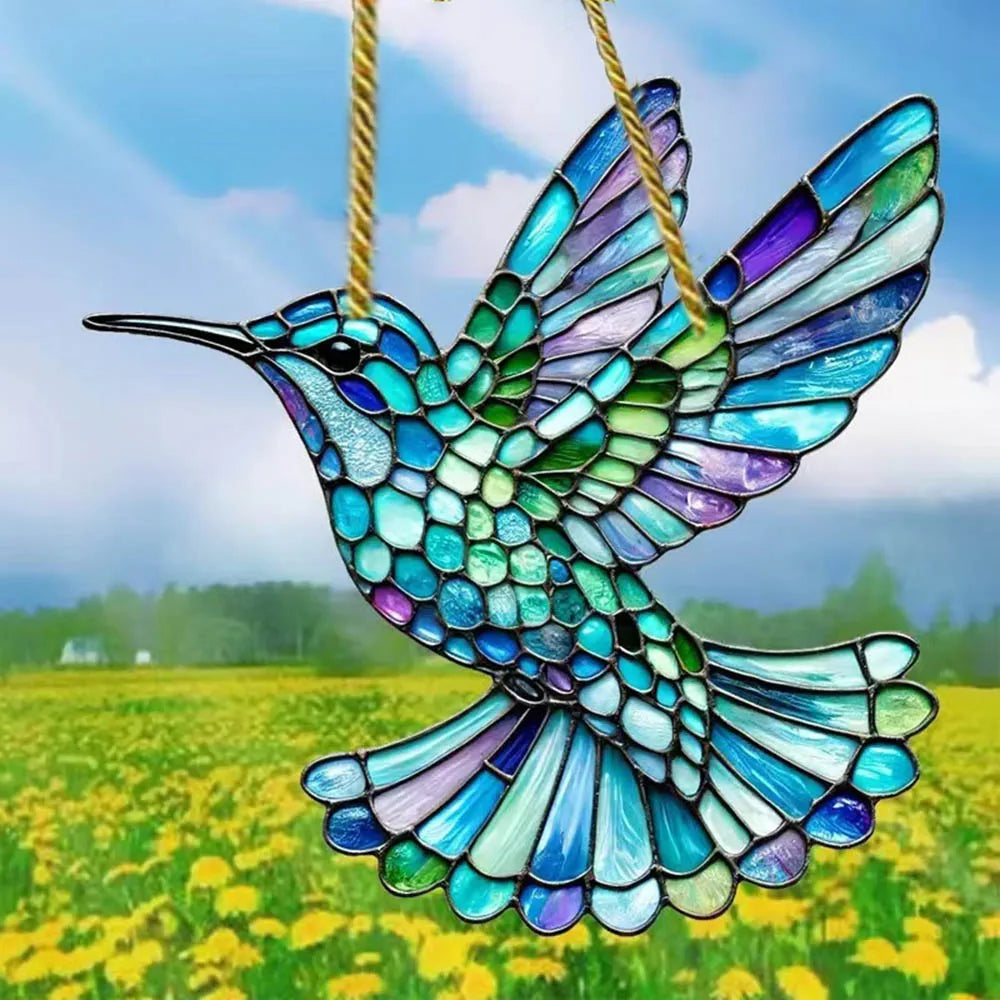 Gorgeous Hummingbird Sun Catcher - 7.87" Acrylic Stained Glass, Hanging Decor for All Seasons, Perfect Home & Garden Gift Oasis Select Style D