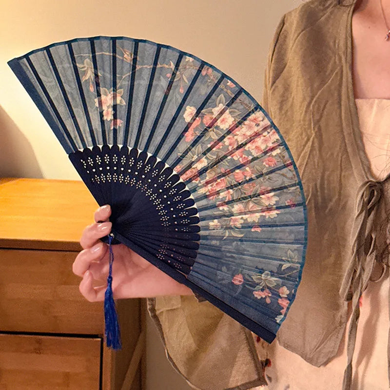 Summer Ancient Costume Portable New Chinese-style Cheongsam Dance Tassel Folding Bamboo Fan Student Ancient-style Folding Fan Oasis Select A