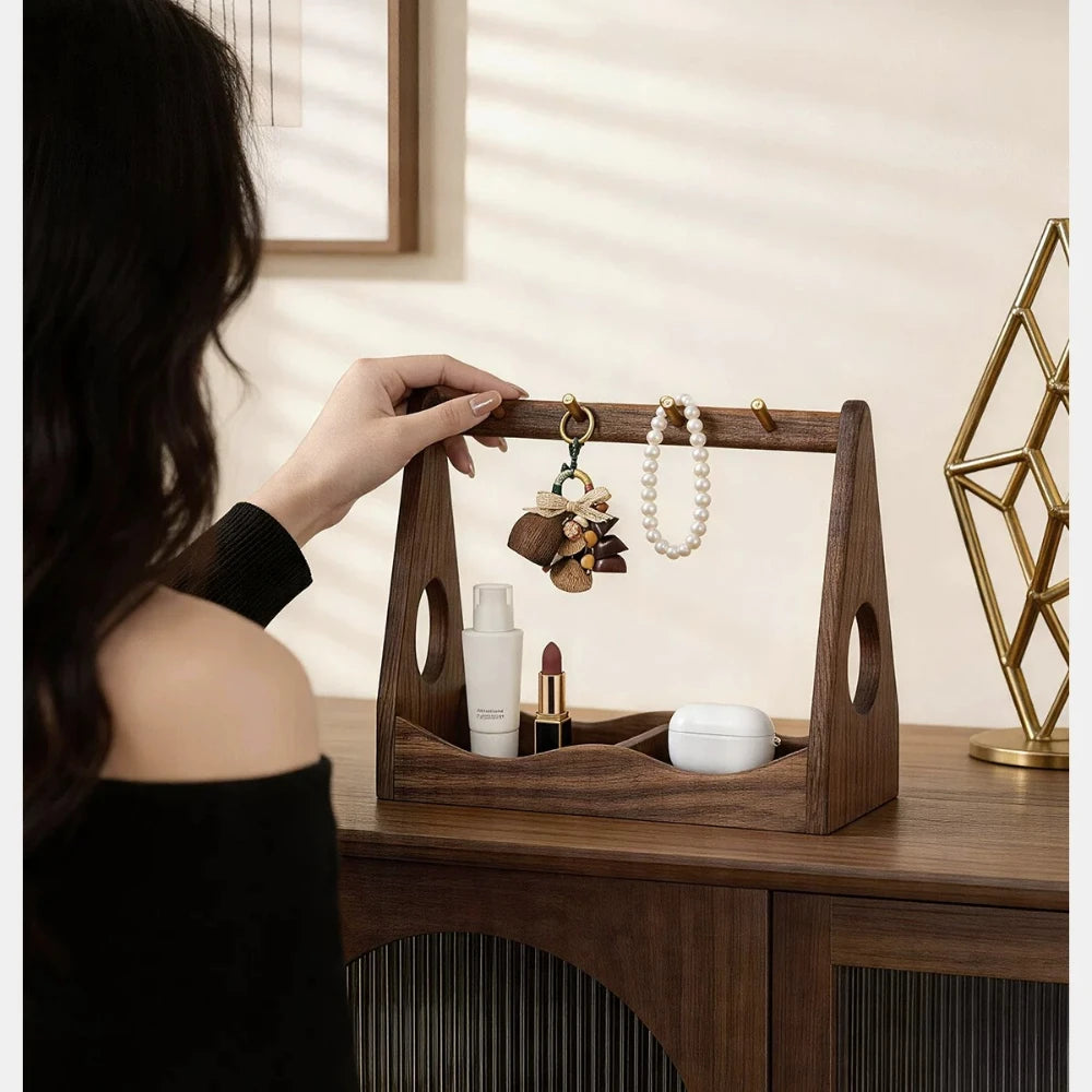 North American Black Walnut Wood Entryway Shelf Double Layer Key Jewelry Watch Storage Rack Multifunctional Desktop Organizer Oasis Select