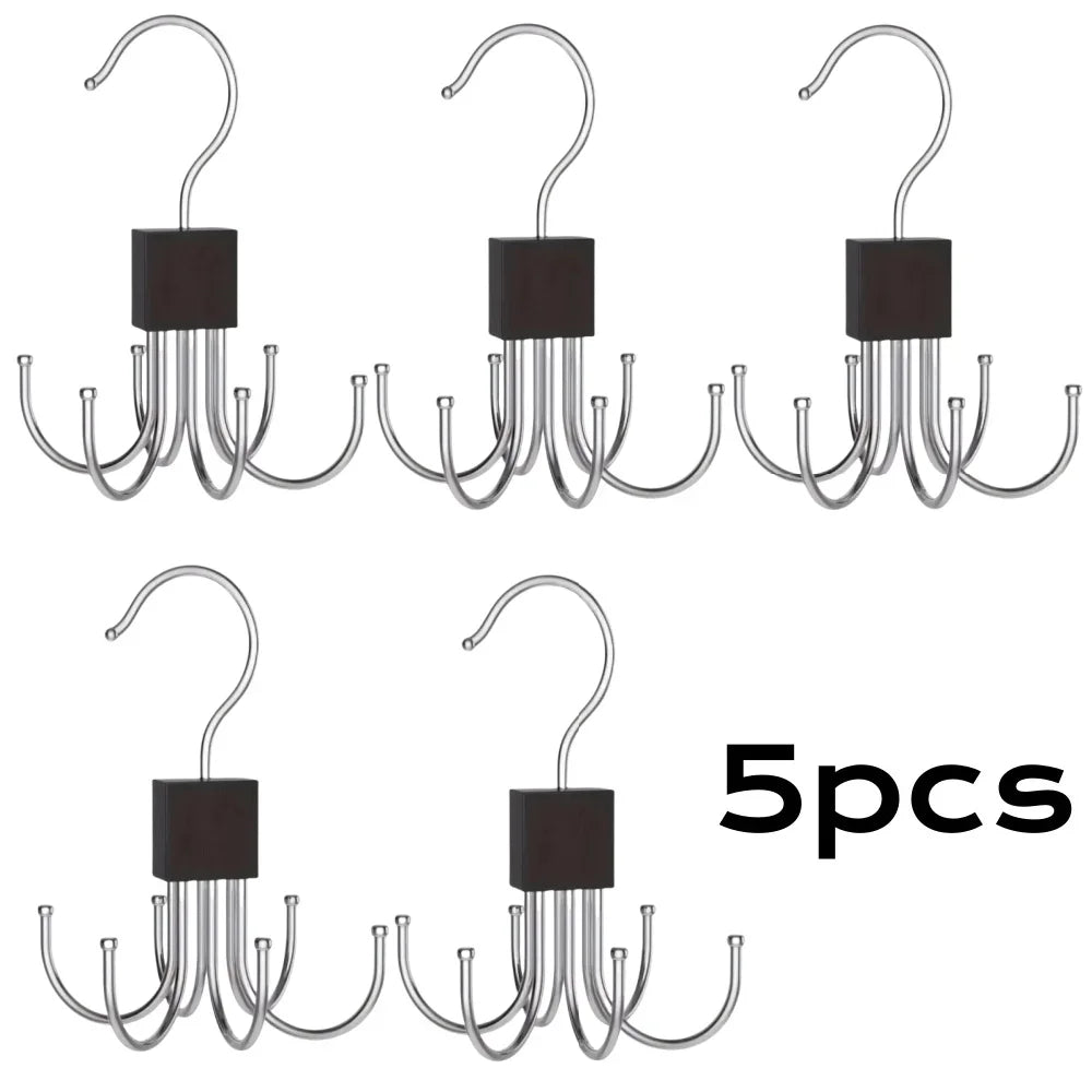 360° Rotating Storage Hanger Hook Multi-Claw Bag Metal Belts Rack Wooden Organizer For Bras Ties Scarves Household Closet Acces Oasis Select Black 5pcs