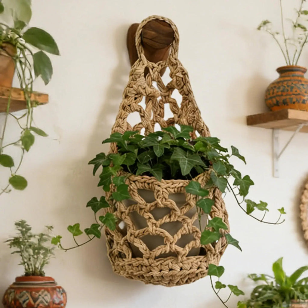 Boho Macrame Plant HangerBasket for Succulents Cotton Rope Woven Hanging Basket with Net Pouch Home Decoration Organizer Oasis Select