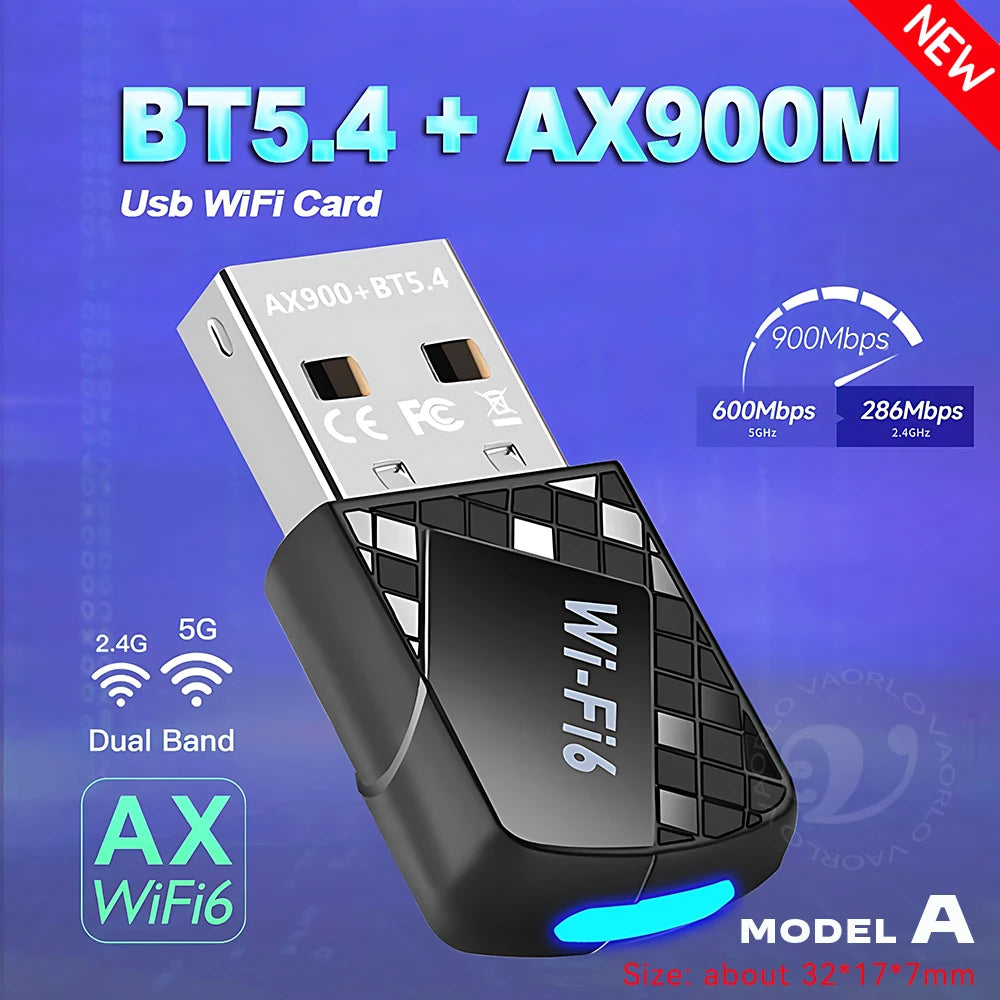 2 IN 1 WIFI6 AX900 USB WiFi Bluetooth 5.4 Wireless Adapter Dual Band 2.4G+5GHz 900Mbps Network Card Receiver Dongle For Win10/11 Oasis Select AX900 BT5.4 A