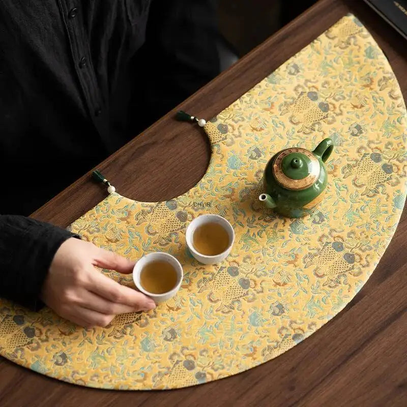Chinese Zen-style Satin Tea Mat, High-end Women's Tea Table Mat, Double-sided Floral Dry Tea Mat, Teapot Mat, Table Runner Oasis Select