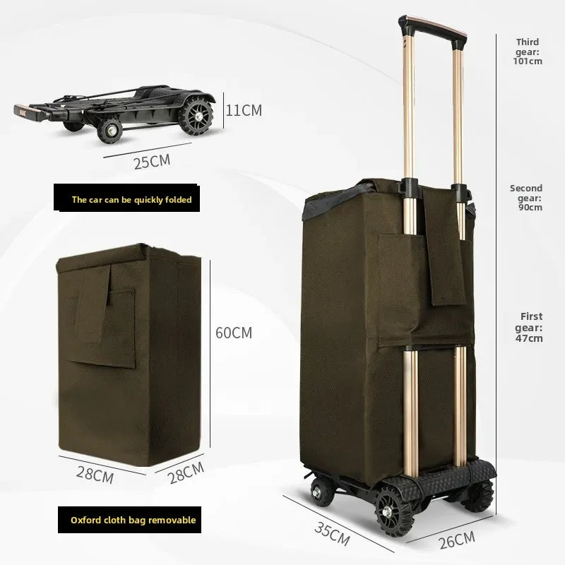 small pull-up cart, aluminum tie rod, luggage cart, hand-pulled cart, shopping grocery shopping cart with bag Durable Oasis Select brown bag