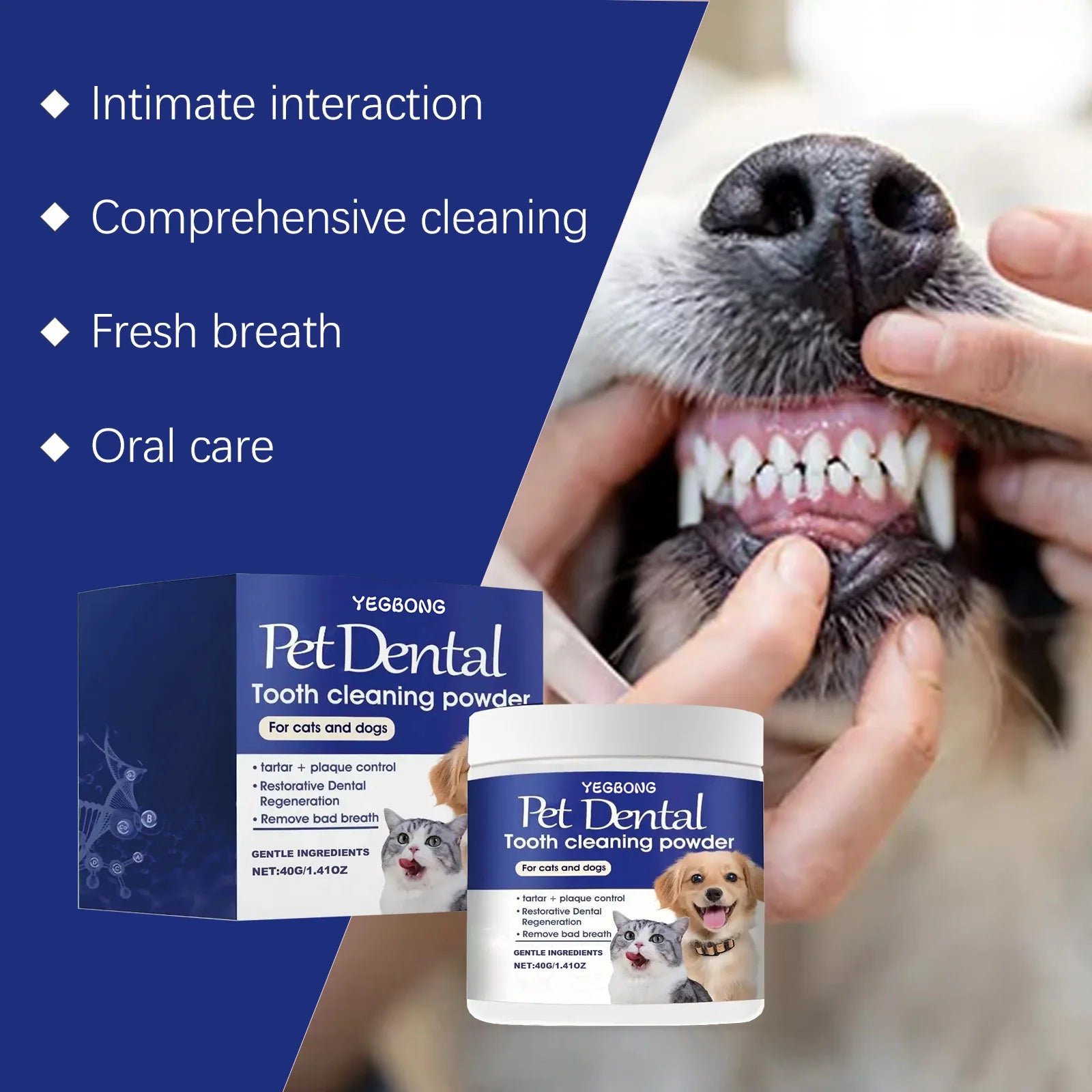 Pet Teeth Cleaning Powder for Dog and Cat Teeth Cleansing Remove Tartar Odor Reduce Bad Breath Keep Fresh Pet Dental Care 40g Oasis Select