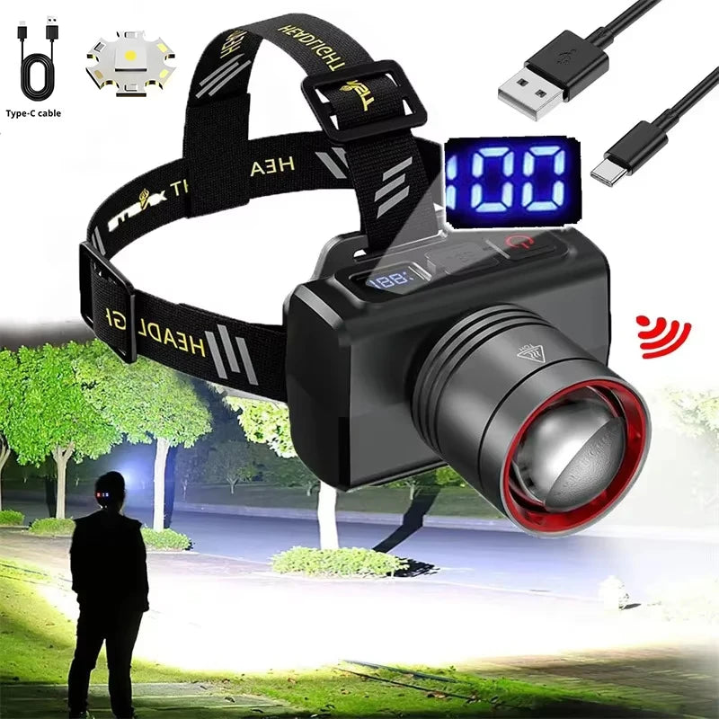 Ultra-bright LED Rechargeable Front Headlights Adjustable 90° Work Light Zoom Waterproof Head Torch for Outdoor Camping Fishing Oasis Select