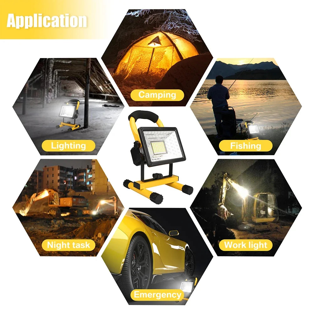 30W LED Portable Rechargeable Floodlight Waterproof Spotlight Battery Powered Searchlight Outdoor Work Lamp Camping Lantern Oasis Select