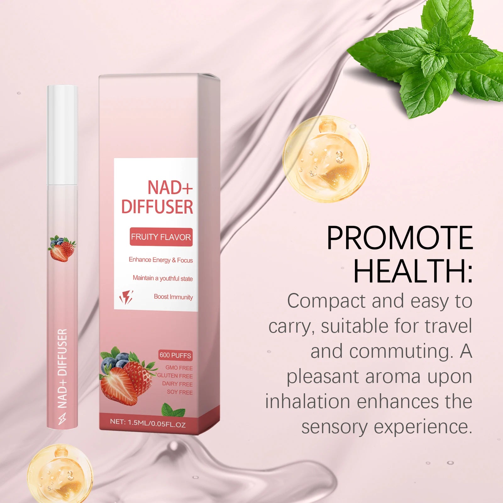 Herbal Energy Stick NAD+ Diffuser Enhance Focus Boost Immunity Improve Body Vitality Soothing Relax Breathing Air Freshener Pen Oasis Select