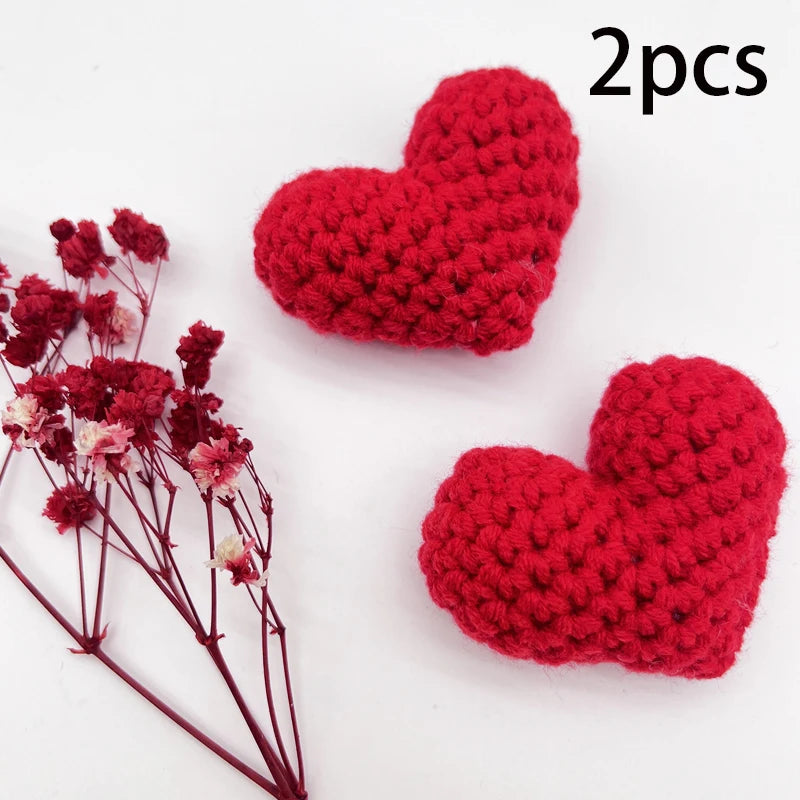 1/2PCS Crochet Heart Hooked Yarn Heart Filled Cotton Peach Knitting Heart Clothing Accessories Red Pink Colored Love Heart Oasis Select red 2pcs