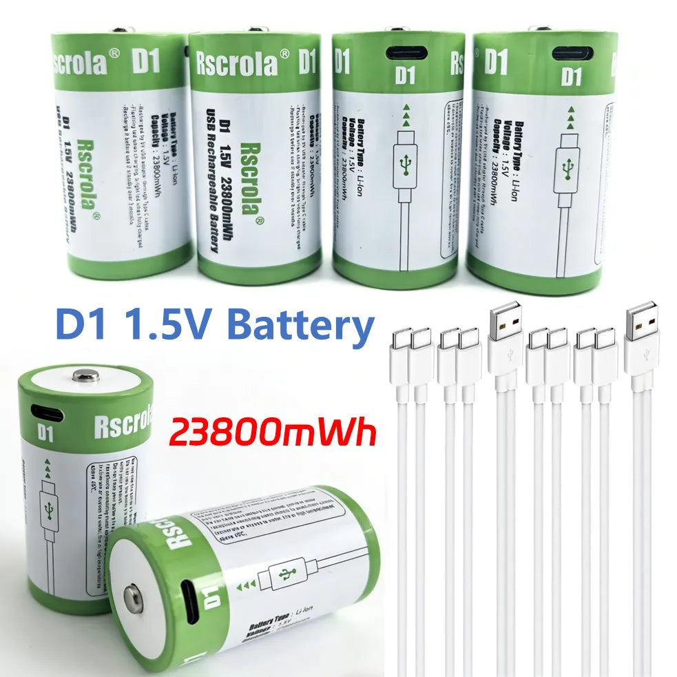 1.5V 23800mWh D Cell Batteries Rechargeable D Batteries with Charger Cable for Gas Cooker Water Heater Flashlight Radio Tool Toy Oasis Select