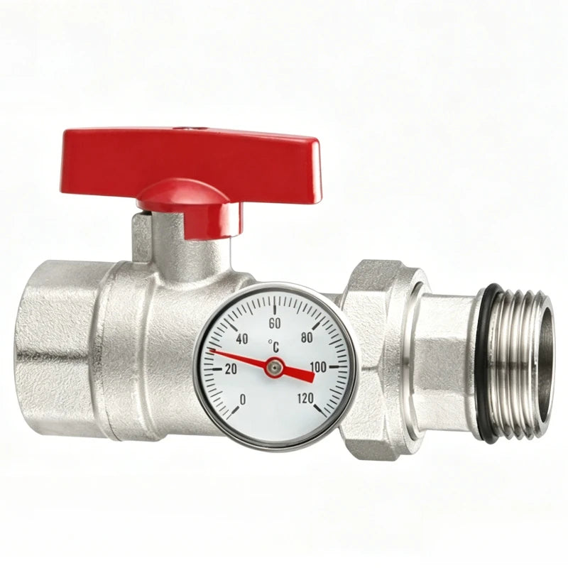 Ball Valve Floor Drain Separator, Equipped with Pressure Gauge Inlet and Outlet Male and Female Metal Wire Filter Tubes Oasis Select AQ-6019 Red Ball valve and gauge