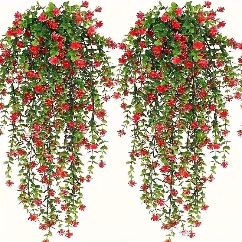 Artificial Plant Hanging Flowers with Eucalyptus Leaves: 2Pcs Wall Home Garden Greenery Vine for Wedding Decor Oasis Select A3