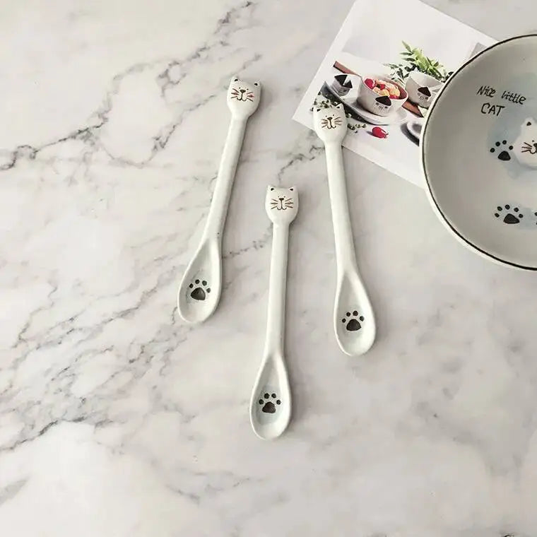 High-temperature Underglaze Ceramic Spoon, Hand-painted Cat Spoon Stirring Spoon, Dessert Spoon, Soup Spoon Oasis Select