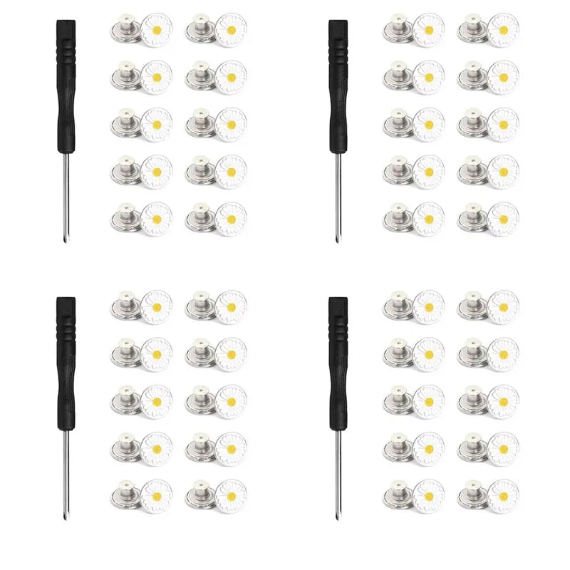 10/20/30/40pcs Adjustable Jean Buttons Replacement Metal Jeans Buttons No Sew Removable For Jeans Pants Bags Denim Clothing Oasis Select 40pcs A