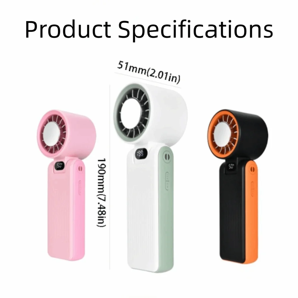 LED Digital Display Portable Handheld Fan Adjustable Wind Speed 3600mAh Battery Strong Wind Fan 100 Wind Speeds Oasis Select