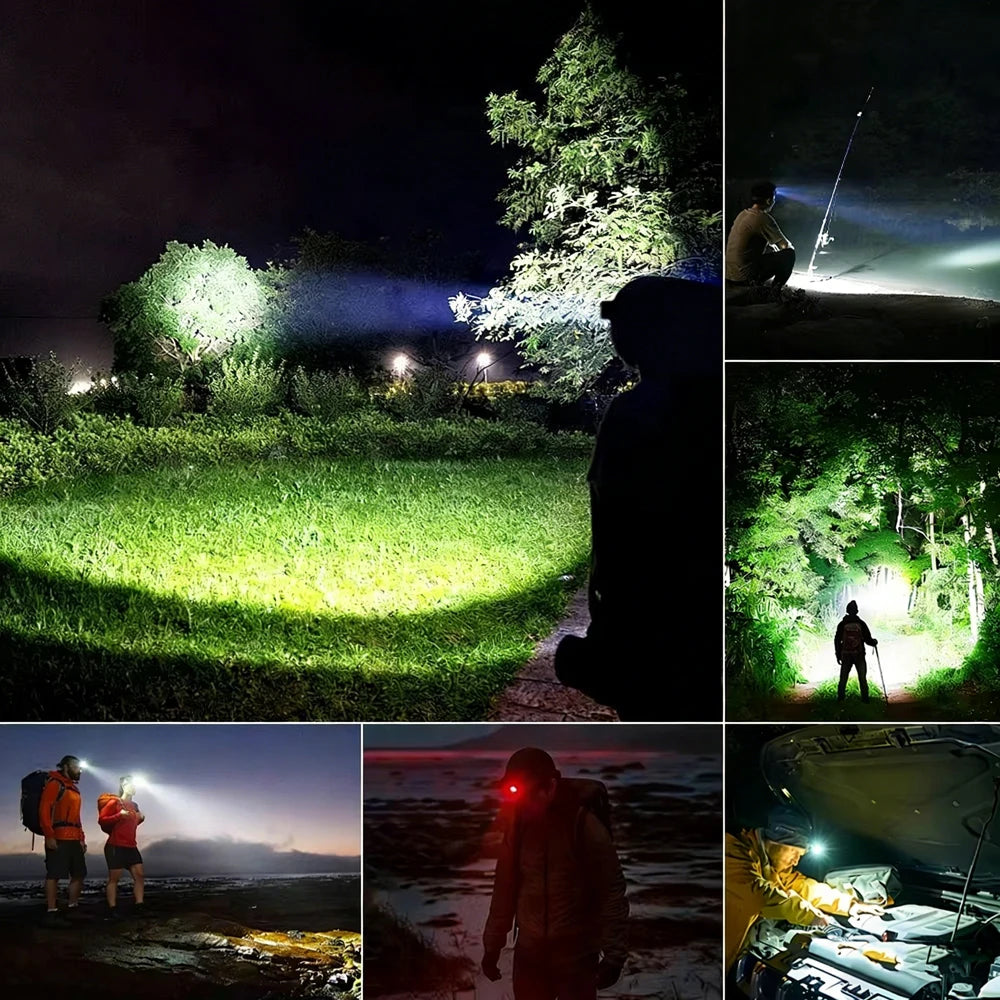 Super Powerful COB Head Flashlight LED Portable Head Lamp USB Rechargeable 7 Modes Outdoor Camping Hiking Headlamp Work Light Oasis Select