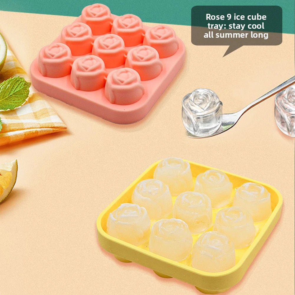 Rose Ice Cube Tray – 9-Cavity Silicone Mold for Whiskey