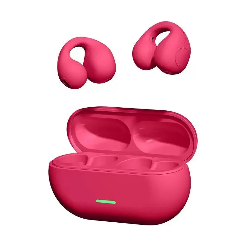 T75 Bluetooth headset 5.3 wireless bone conduction headset clip-on music sports game headset apply to smartphones Oasis Select Rose Red