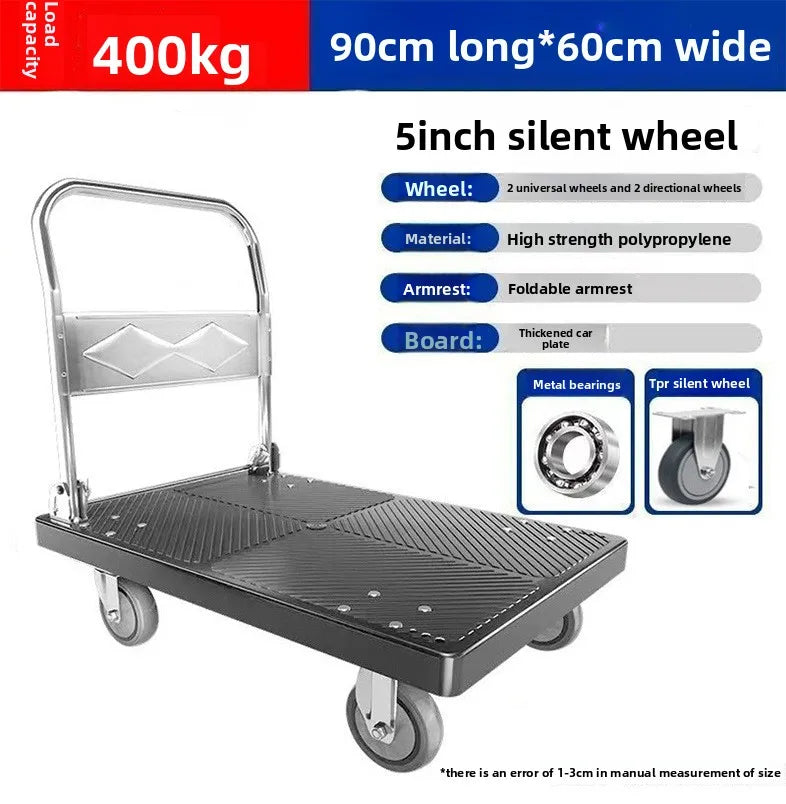 Trolley Folding Pull Goods Small Pull Truck Warehouse Trailer Portable Four Wheel Silent Handling Flat Truck Oasis Select 90C model