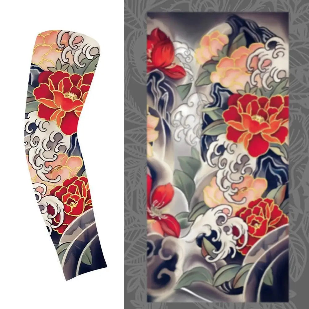 Summer Ice Silk Tattoo Sleeves Arts Temporary Fake Slip On Tattoo Arm Sleeves Sports Sunscreen Sleeves Cycling Driving Fishing Oasis Select