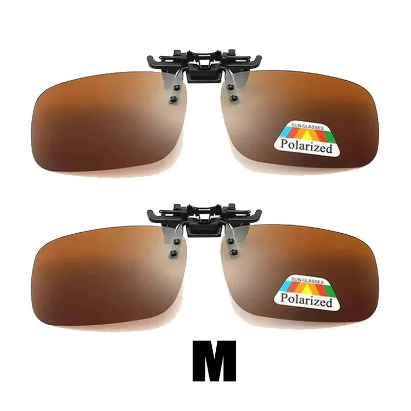 1/2/3PCS Polarized Sunglasses Clip For Driving Night Vision Glasses UV400 Outdoor Sunshade High Definition Sunglasses Clip Oasis Select Brown M x2Pcs