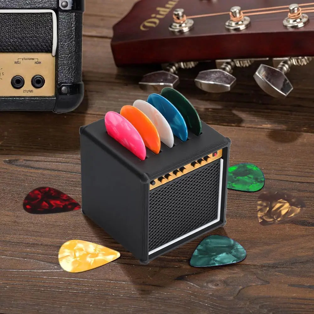 Guitar Pick Holder Box – Mini Amp Speaker Design Storage Case, Cool Desk Decor for Musicians, Fits All 2mm Standard Picks Oasis Select