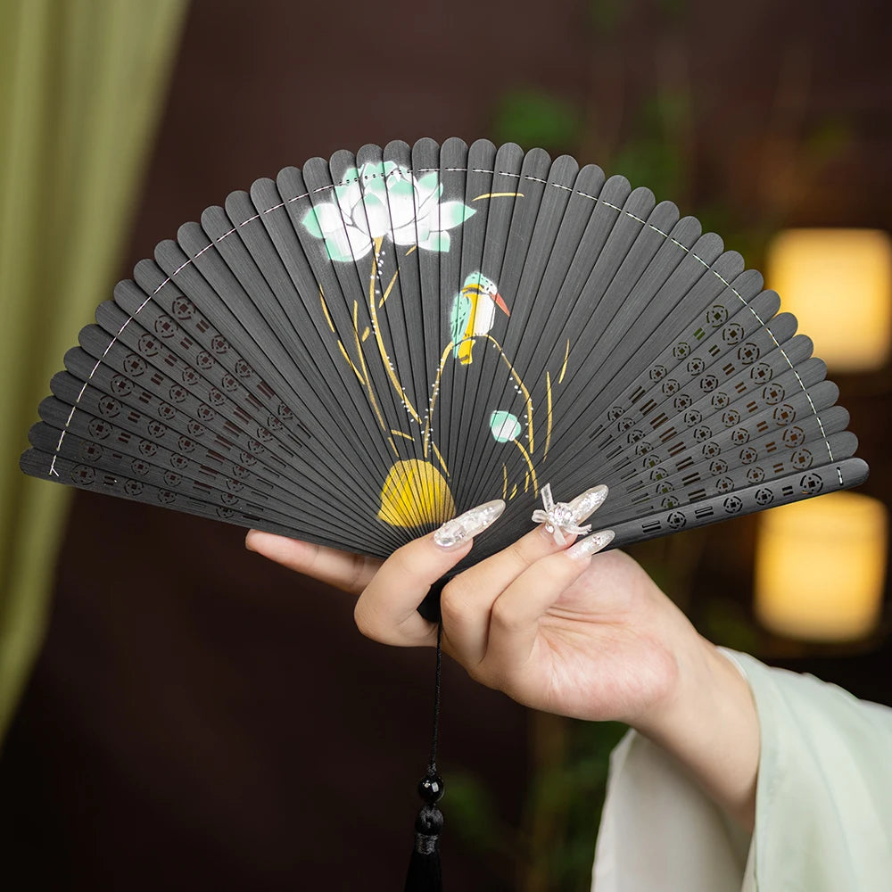 New All-bamboo Dance Fan Portable Summer Folding Fan Classical Film and Television Court Photo Fan Oasis Select 6