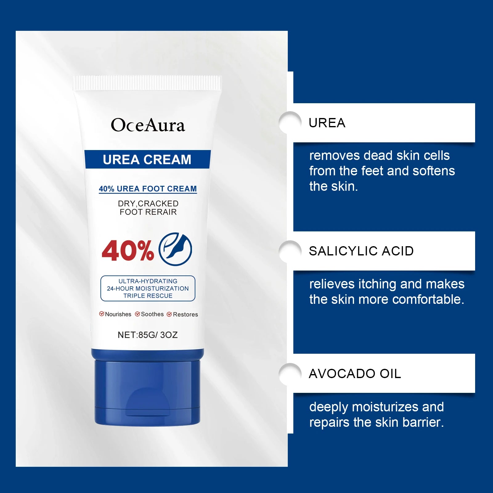 40% Urea Foot Cream Softening Dry Cracked Heels Deep Moisturizing Improve Roughness Remove Callus Exfoliation Foot Care Cream Oasis Select