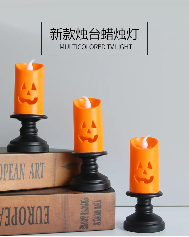 Halloween Decoration Jack-o '-lantern LED Candlestick Table Decoration Site Layout Props Halloween Candle Light Oasis Select