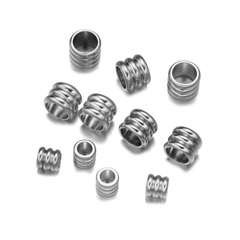 20pcs Stainless Steel Beads Grooved Column Beads Tube Spacer Beads Metal Loose Large Hole for DIY Cord Bracelet Necklace Jewelry Oasis Select