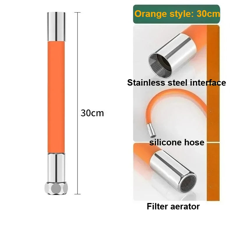 Kitchen Faucet Extension Extender Universal 360° Rotating Silicone Flexible Hose Water Tap Pipe Tube for Bathroom Wash Basin Oasis Select Orange30cm