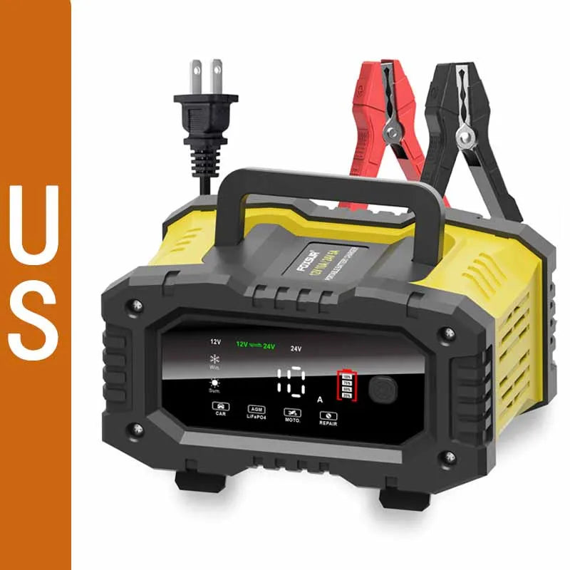FOXSUR Car Motorcycle Battery Charger 20A 10A 12V/24V Smart Charger Lithium AGM GEL Lead-Acid LiFePO4 Battery Chargers Oasis Select US