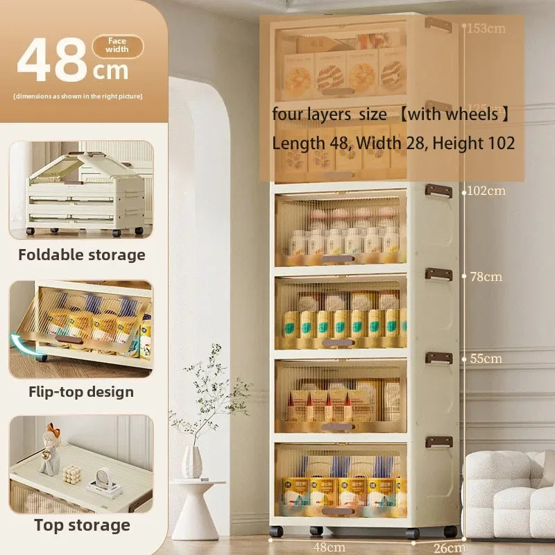 Multi-functional Simple folding storage cabinet Plastic multi-layer bag wardrobe storage box living room storage cabinet Oasis Select 48Cm4layerbrown