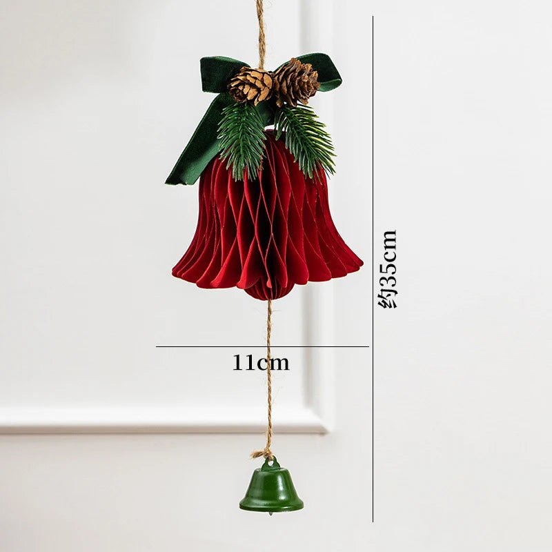 Christmas Honeycomb Bell Ornament – Paper & Velvet Hanging Decor