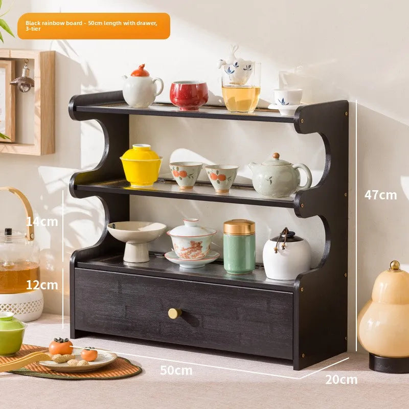 Desktop water cup shelf, shelf, modern simple new Chinese Bogu rack, with tea extraction set, teapot storage and placement rack Oasis Select Black 3-50 CH