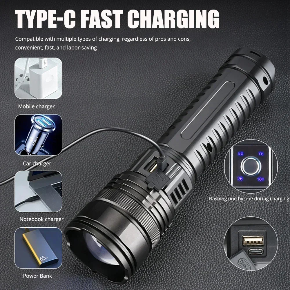 15000mah Built-in Battery 1000W Most Powerful Led Flashlights Tactical Flash Light Emergency Spotlights 4km Holiday Gifts Oasis Select