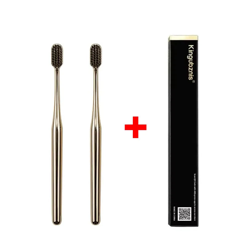 1/2/4pcs Luxury Soft Bristles Toothbrush Men Women Adult Tooth Brush Gold Silver Dental Brushes Elegance Toothbrushes Portable Oasis Select 2pcs Gold Black