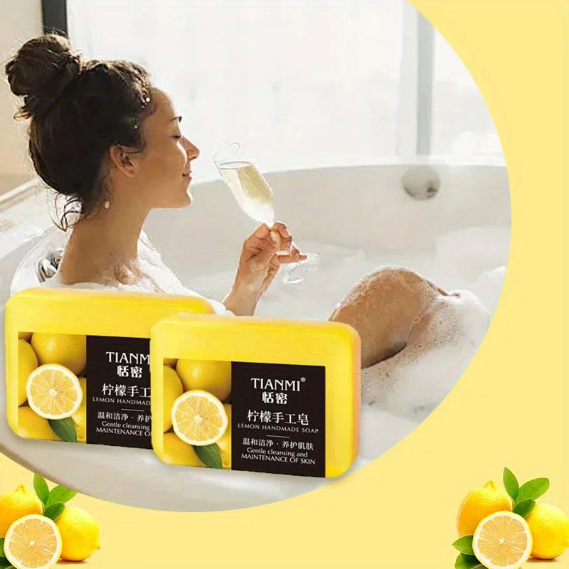 2PCS lemon handmade soap, moisturizing and cleaning, suitable for all skin types, can be used by both men and women, Oasis Select