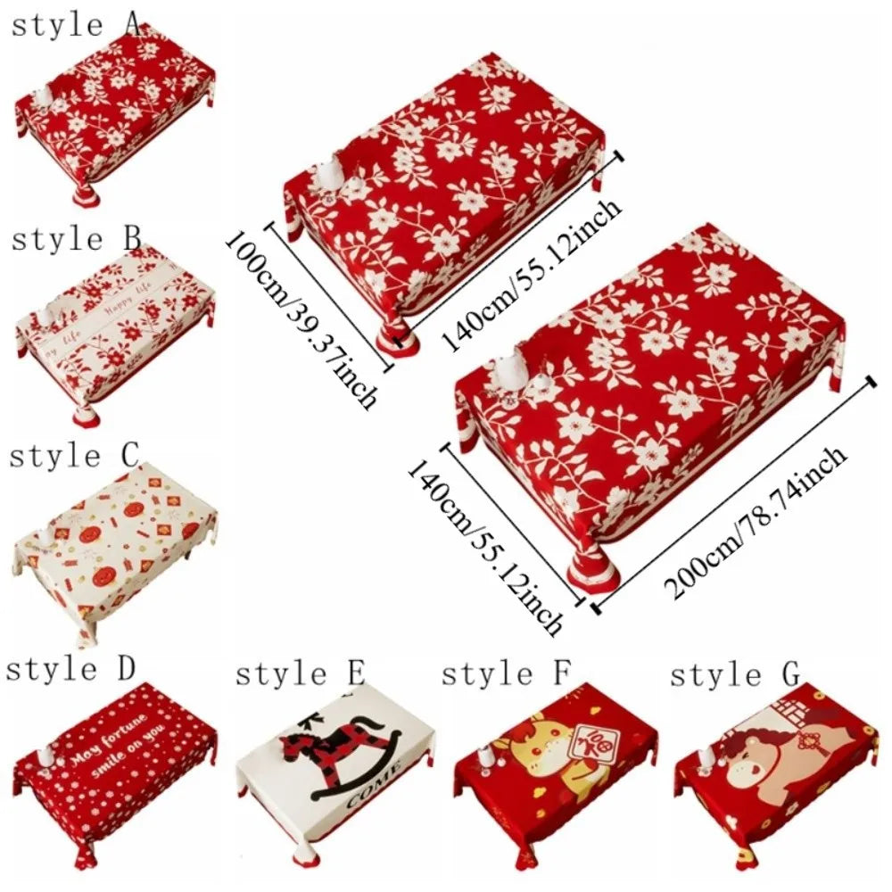 Waterproof New Year Tablecloth Stain Resistant Washable Table Cover Cartoon Light Luxury Decorative Tablecloth Oasis Select