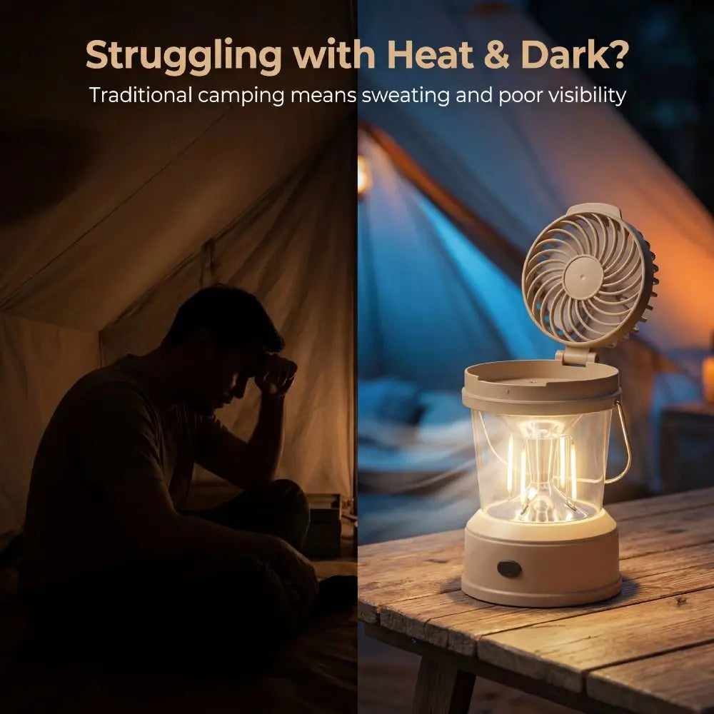 Practical 2 in 1 LED Fan Lantern Foldable Strong Light Camping Lantern with Fan Cool with Handle Portable Electric Fan Household Oasis Select