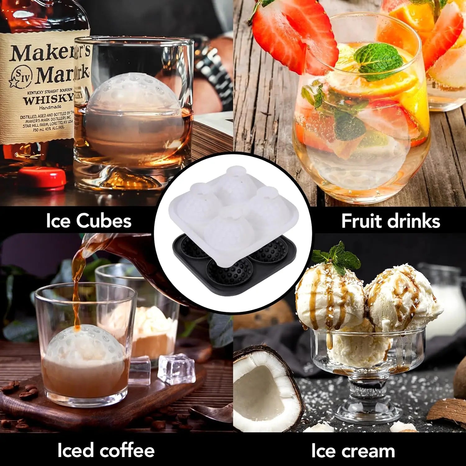 1-10PCS Ice Cube Mold 3D Golf Ice Puck Hockey Tray Mold Whiskey Silicone Ice Box Silicone Ice Tray Ice Hockey with Funnel Oasis Select
