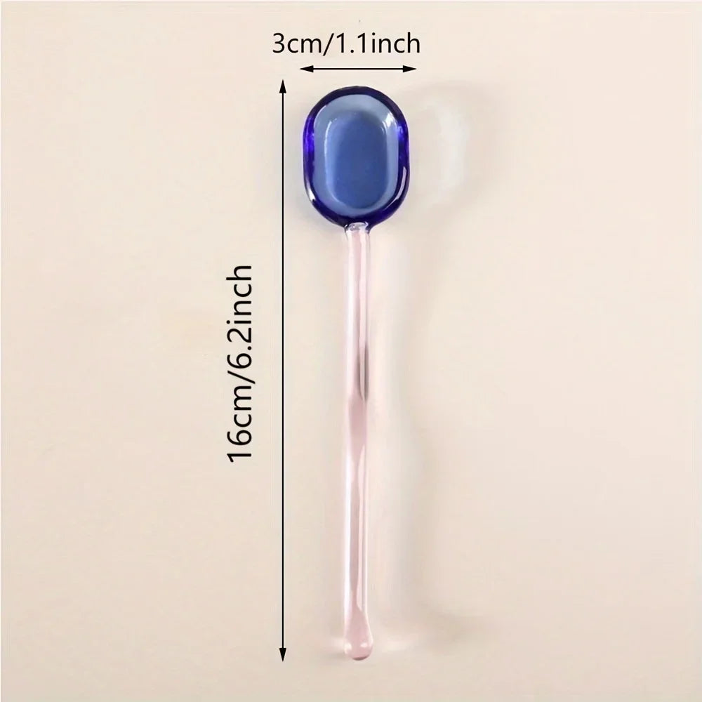 Colorful Wave Glass Spoon Set Milk Dessert Spoon Glass Long Handled Dessert Coffee Stirring Spoon Home Kitchen Tableware Decor Oasis Select