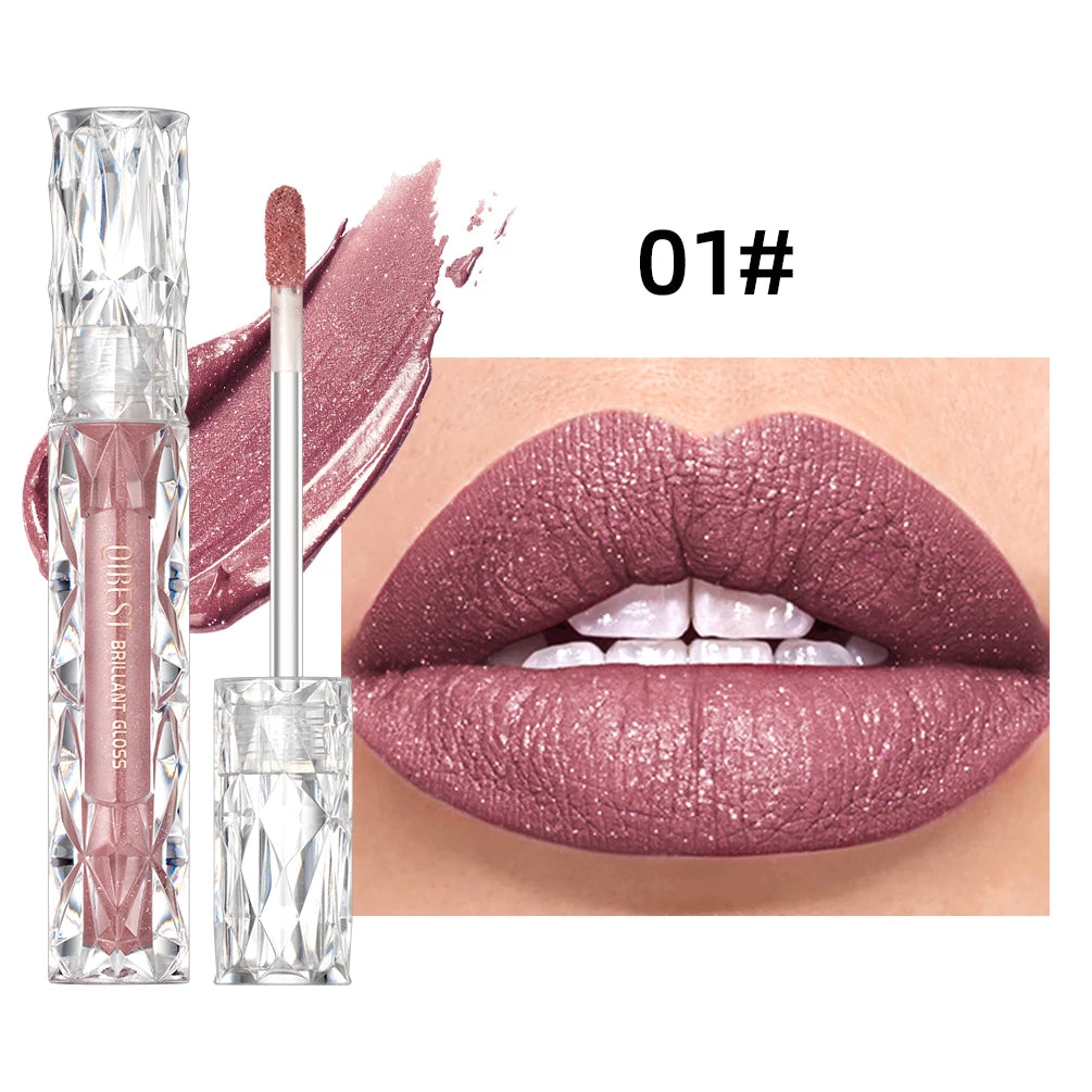 QIBEST Diamond Glitter Lip Gloss – Shimmer Matte Liquid Lipstick