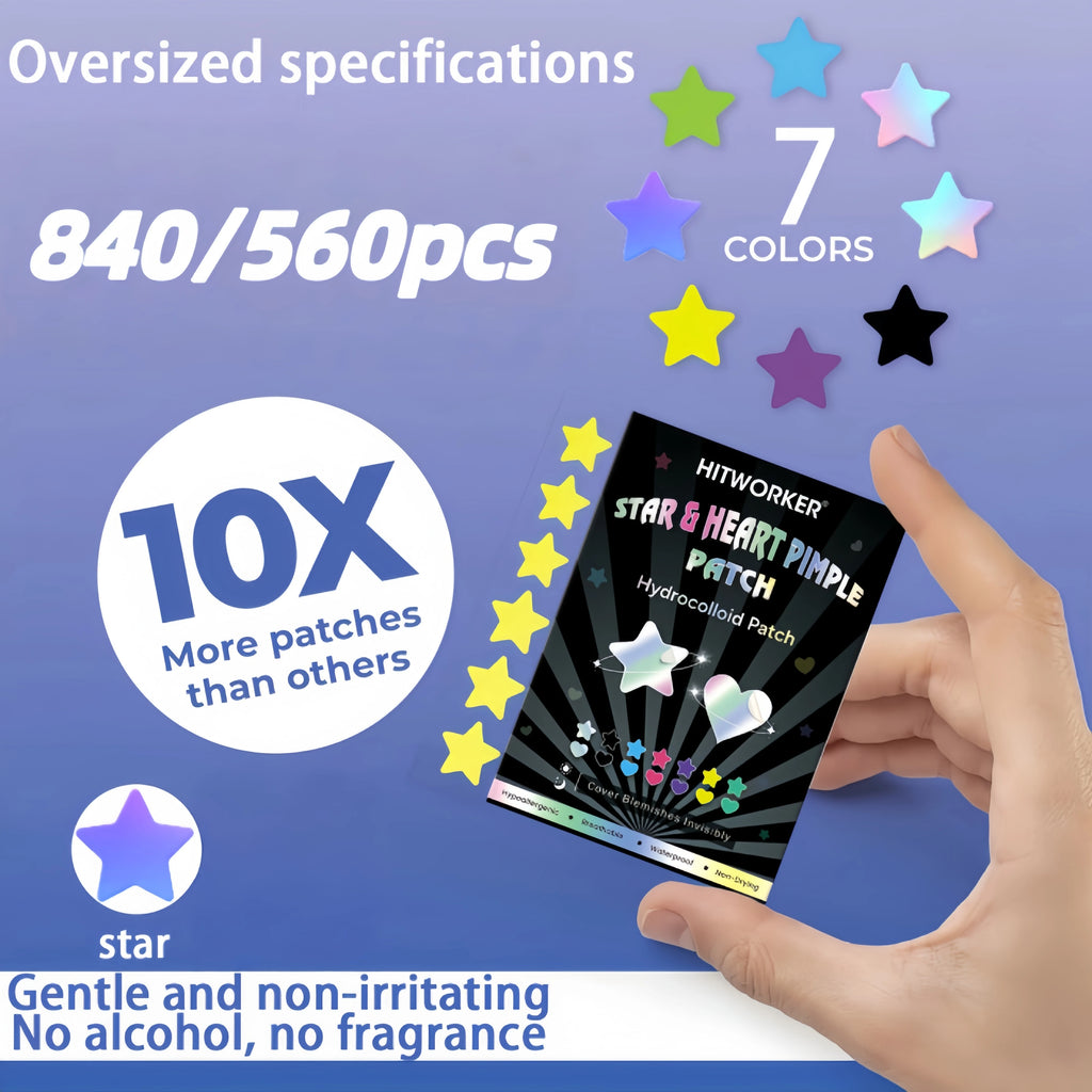 Water based colloidal star shaped 7-color acne patch, 840/560 tablets/box - alcohol free, used to absorb acne secretions Oasis Select