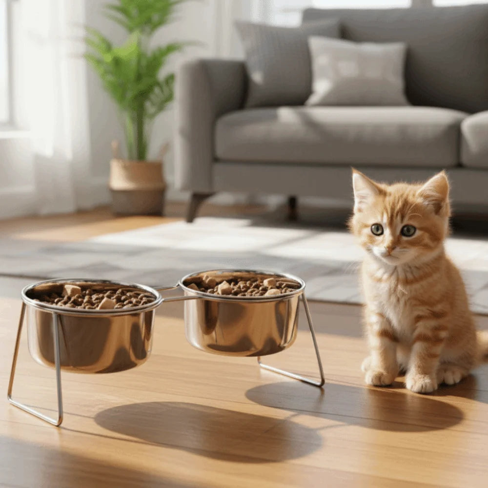 Elevated Stainless Steel Pet Bowl with Anti-Tip Stand | Cat & Dog