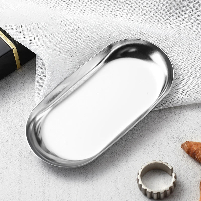 Stainless Steel Cosmetic Storage Tray False Nails Dish Tools Storage Tray Nail Art Equipment Plate Doctor Surgical Dental Tray Oasis Select Silver